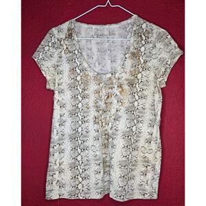 Calvin Klein Jeans Women's Snake Print Short Sleeve V‎ Neck Top Medium